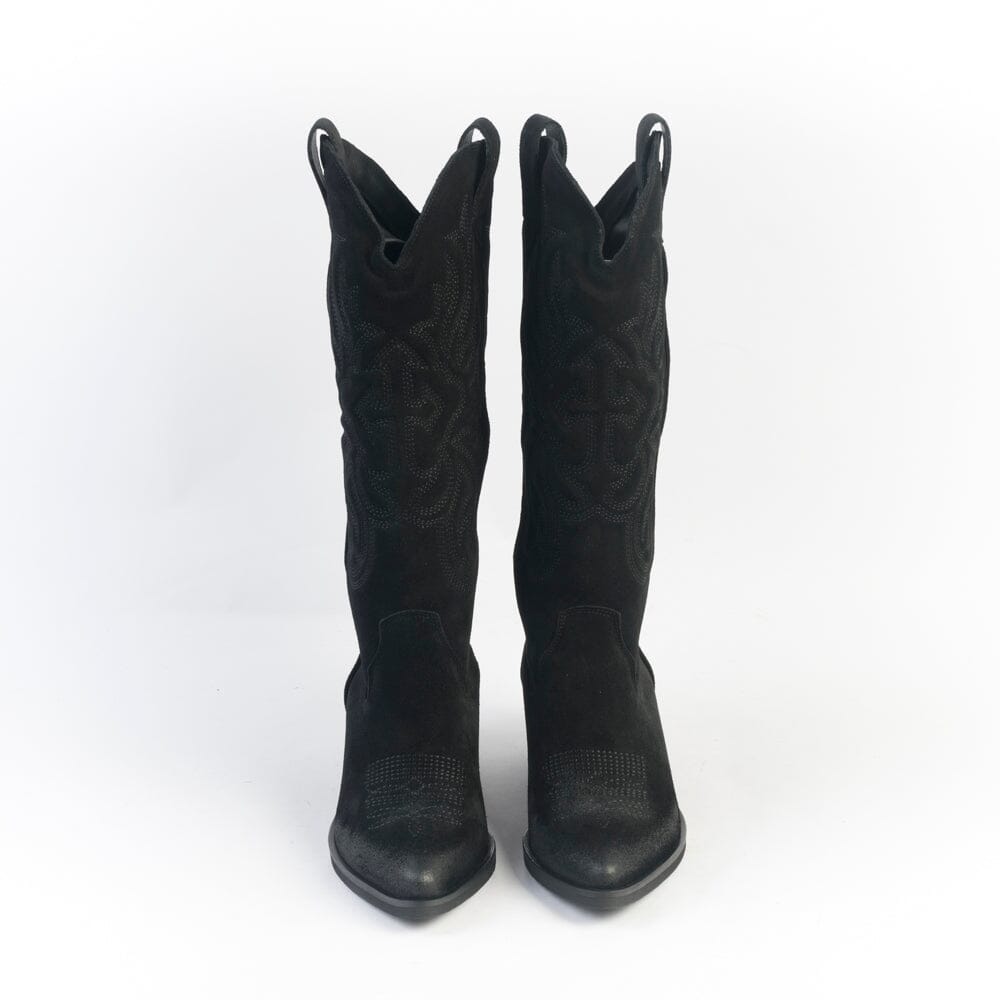 CAPPELLETTOSHOP - GM - Stivale Texano - California - Velour Nero Scarpe Donna CAPPELLETTO 1948 