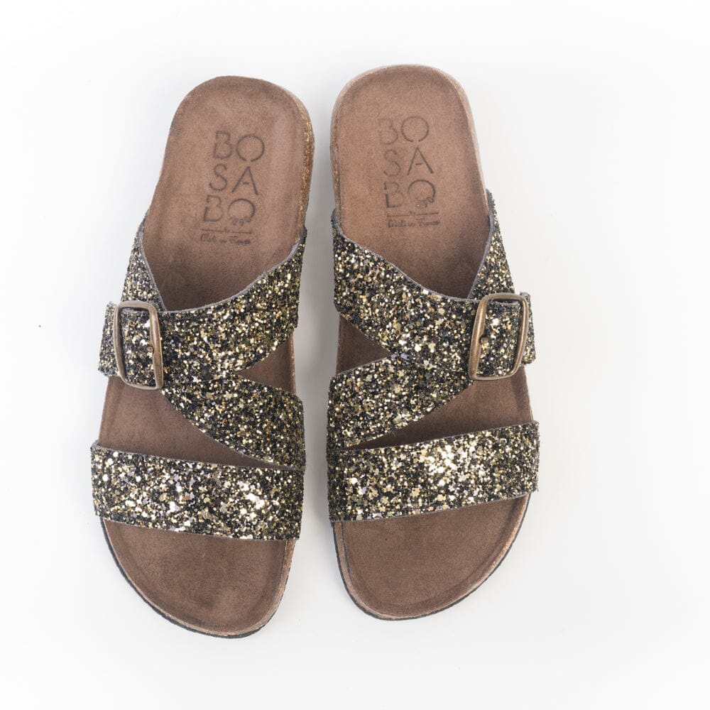 BOSABO - Sandali bassi - 486 - Glitter Nero Oro Scarpe Donna BOSABO 