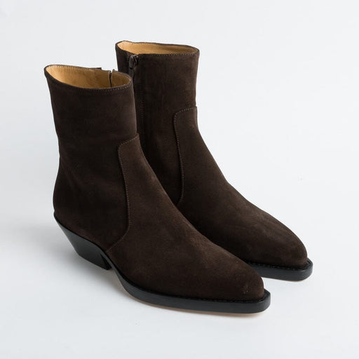ANNA F - Texan Ankle Boots - 9677 - Dark Brown Velor Women's Shoes Anna F.