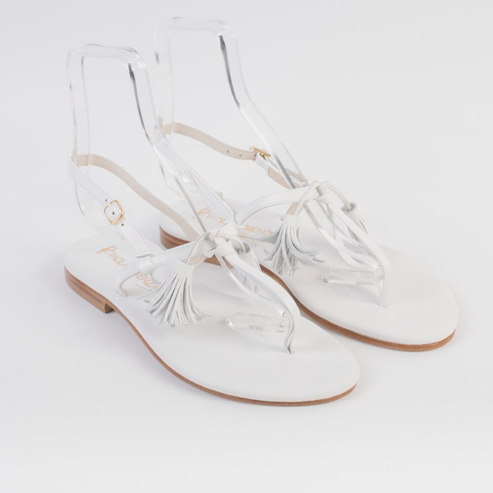 PAOLA FIORENZA - Sandali Bassi Infradito - Nodino - Nappina Bianco Scarpe Donna PAOLA FIORENZA 