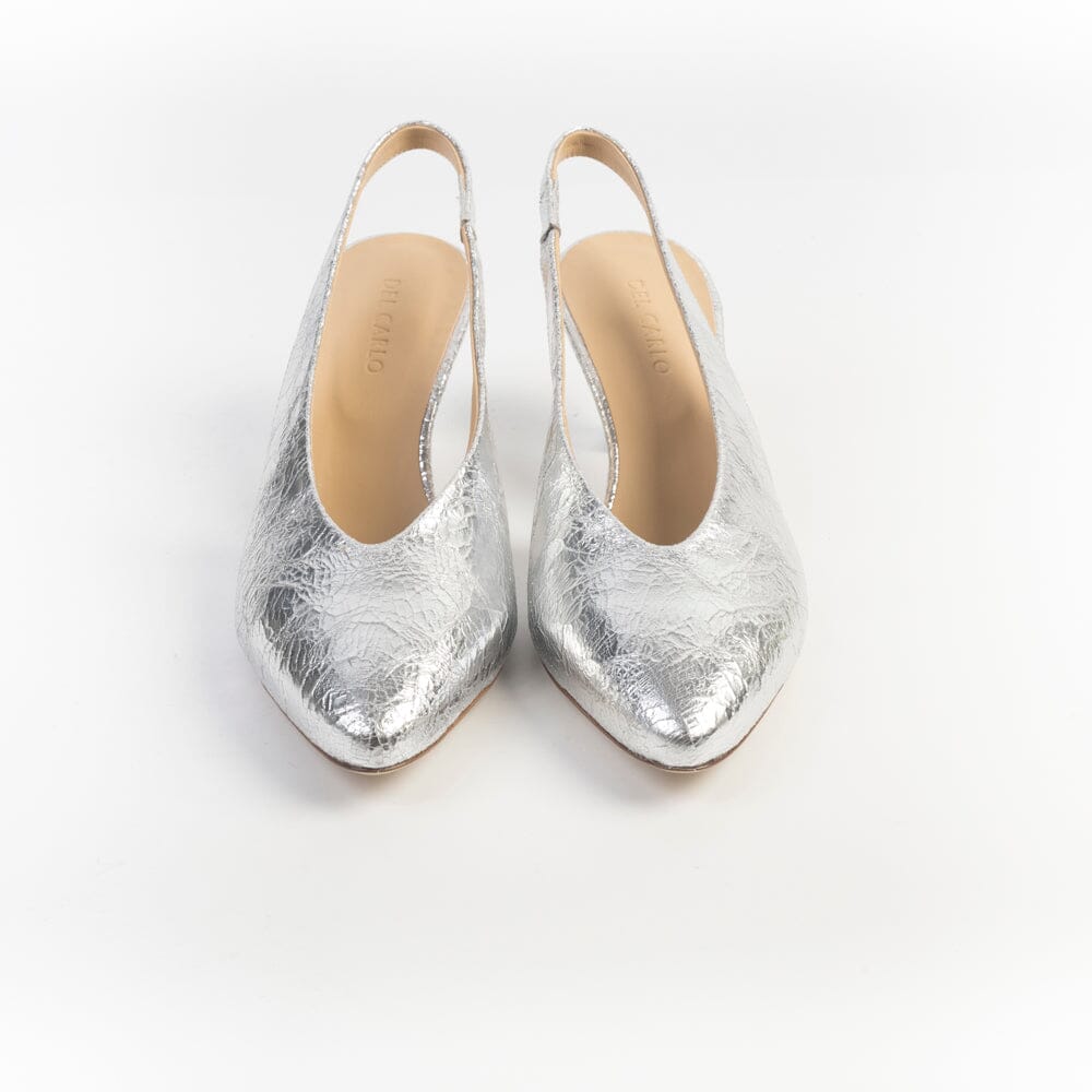 DEL CARLO -  Sling back Tacco - 12105 - KISS - Cracklé Argento