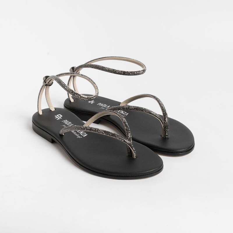 PAOLA FIORENZA - Flat thong sandals FD03 - Black Shoes Woman PAOLA FIORENZA