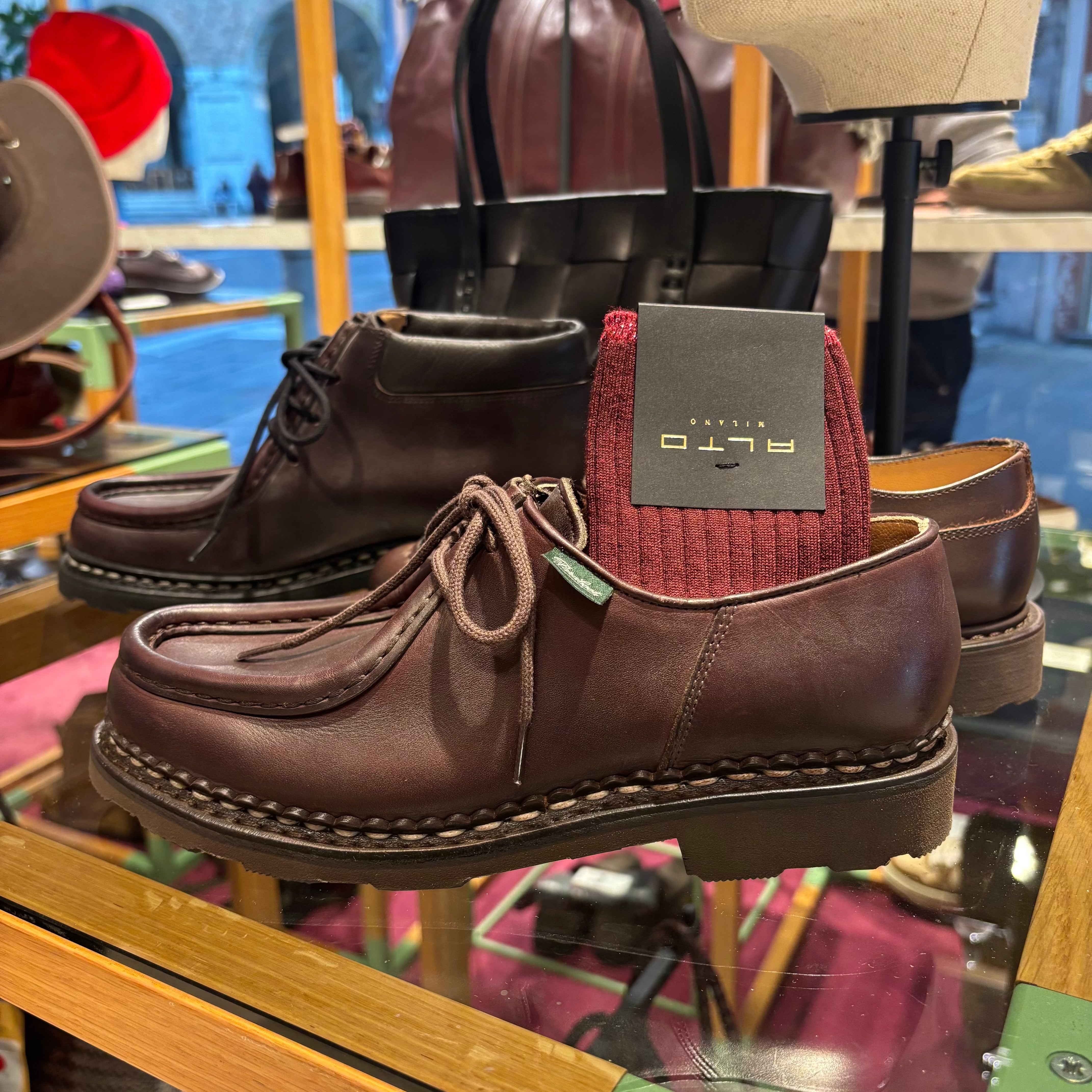 ALTO MILANO - N. 279 corto - Calzino lana e cotone - Bordeaux e lurex 06 Accessori Donna Alto Milano 