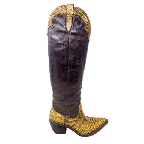 FAUZIAN JEUNESSE - EW - Stivale Texano  PYTHON - Oro Ebano