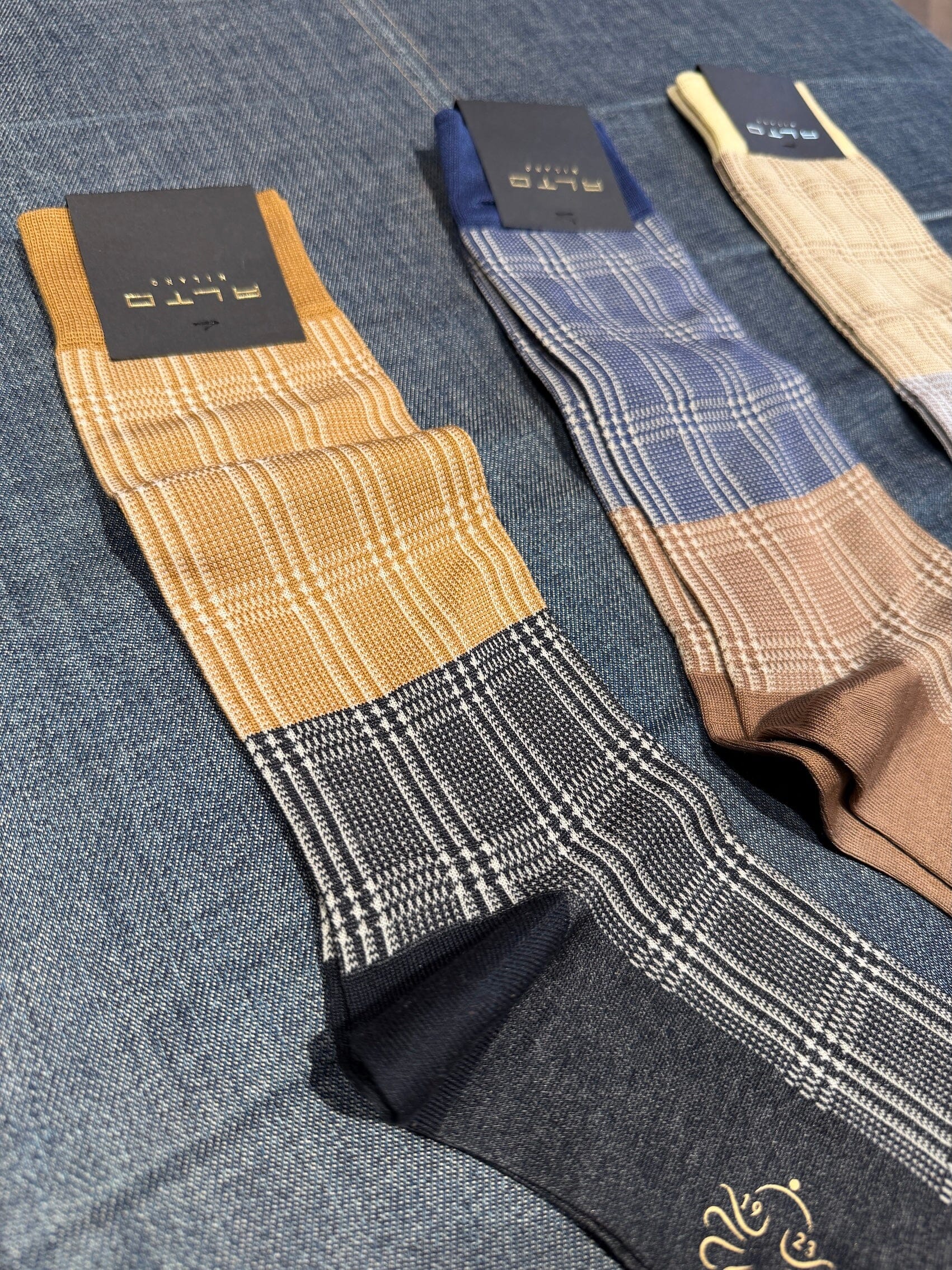 ALTO MILANO - Calzino corto- 26PEAM2205UC_15- Tartan Nero Castagna Accessori Uomo Alto Milano 