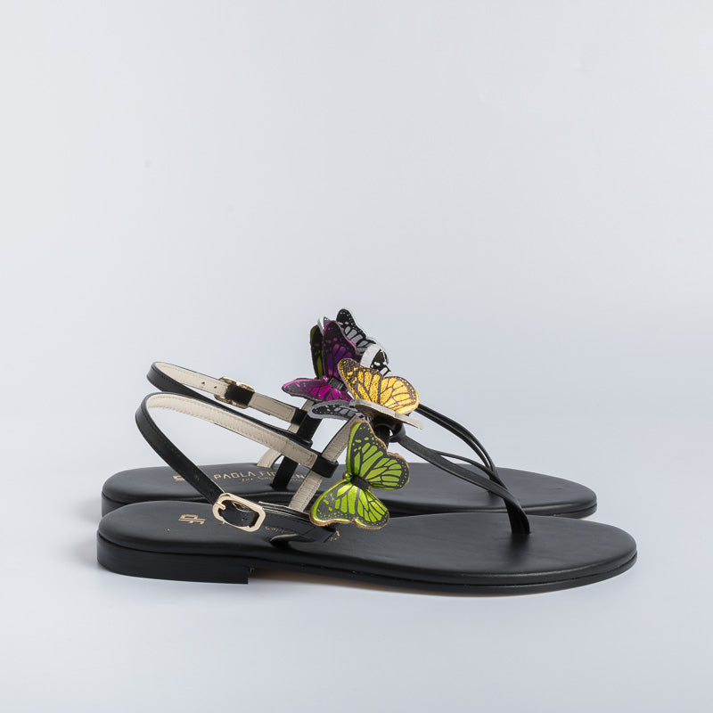 PAOLA FIORENZA - Thong sandal - FD43 - Black / butterflies Shoes Woman PAOLA FIORENZA