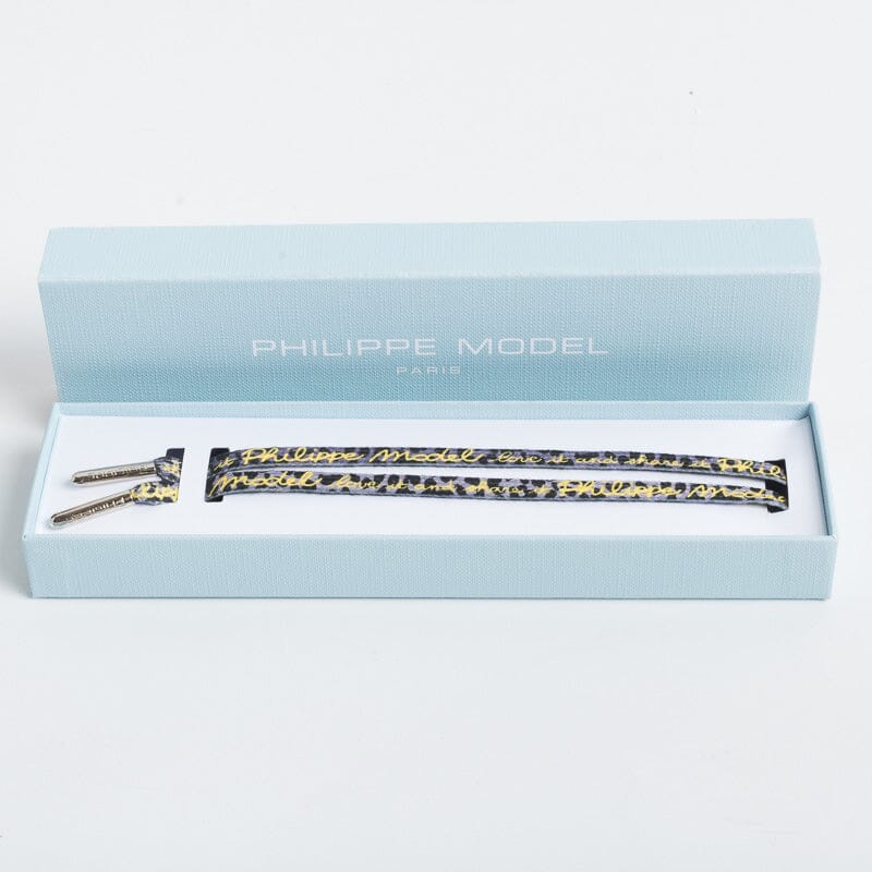 PHILIPPE MODEL - LACD Lacci Scarpe Donna Philippe Model Paris CAMOUFLAGE VIOLA SCRITTA GIALLO 