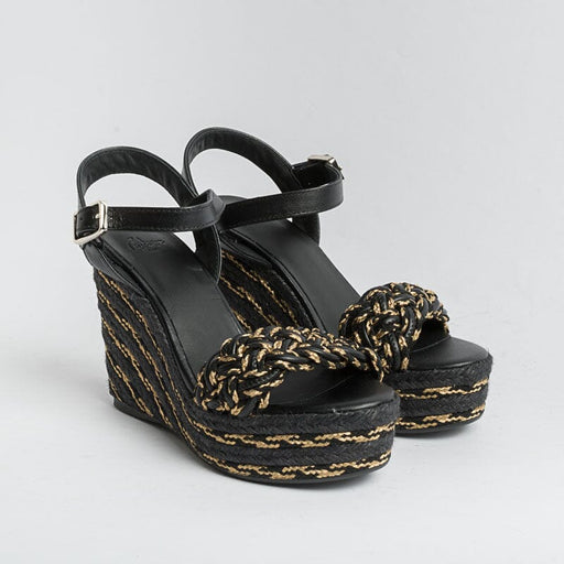 CASTAÑER - Espadrilles Sandal - Joaquina - Black Gold Women's Shoes CASTAÑER