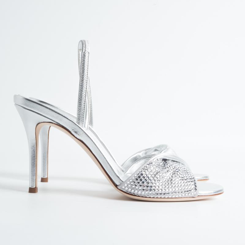 Zanotti Sandali E900053 Pelle e Swarovski Argento