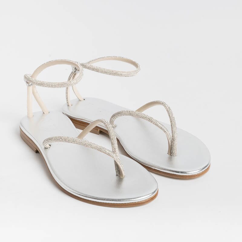 PAOLA FIORENZA - Flat thong sandals FD03 - Silver Women's Shoes PAOLA FIORENZA