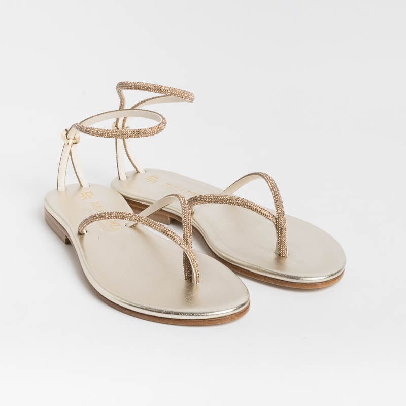PAOLA FIORENZA - Flat thong sandals FD03 - Amber Platinum Women's Shoes PAOLA FIORENZA